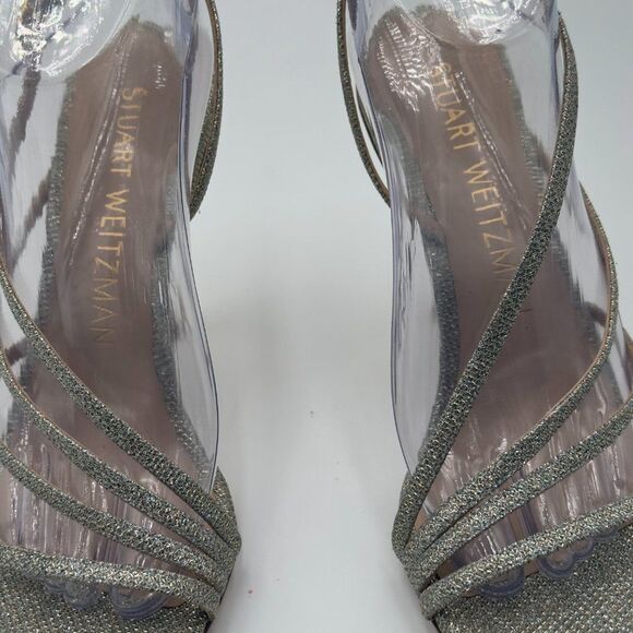 New Stuart Weitzman Melody Gold/Silver Strappy Heels. Sparkling Fabric Size 9.5 - Picture 9 of 10